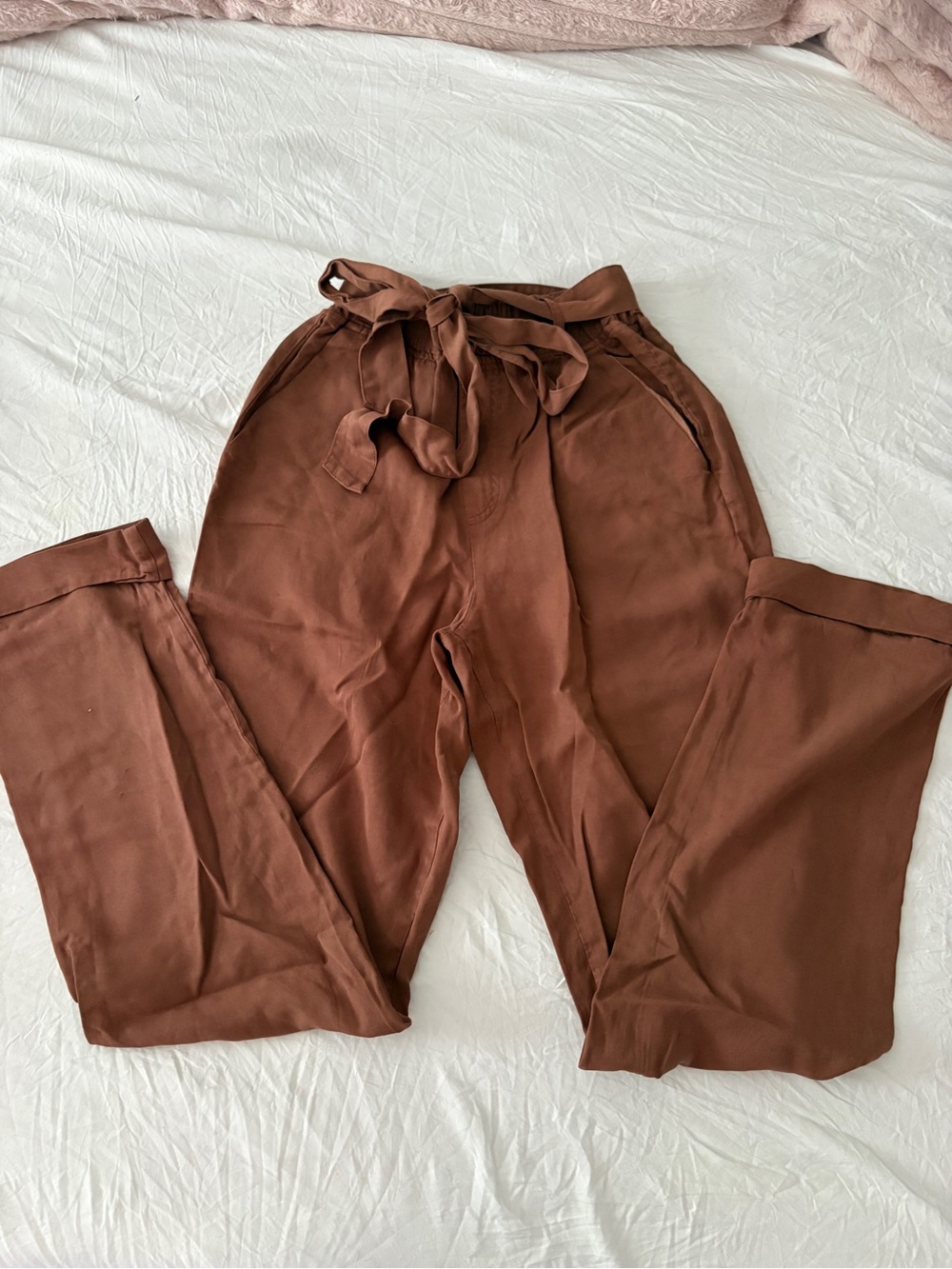 Brown Paperbag Waist relaxed Pants
